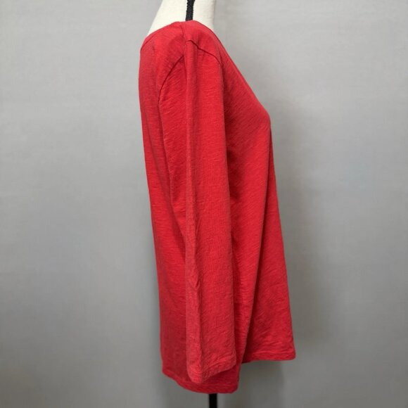 Talbots Cotton Tee Top Red Women’s Sz L 3/4 Sleeve Embroidered Dalmatian Dog Pup - Picture 4 of 7